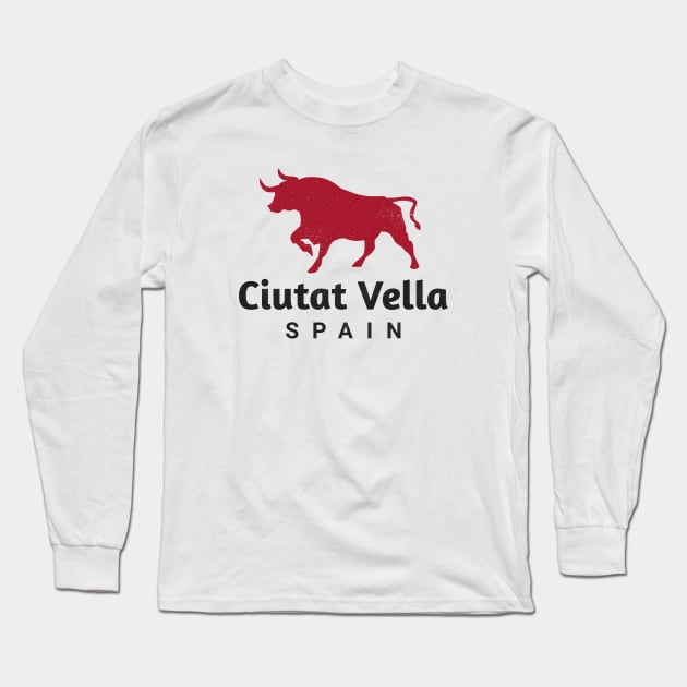 Ciutat Vella Spain Vintage Bull Long Sleeve T-Shirt by urban-wild-prints
